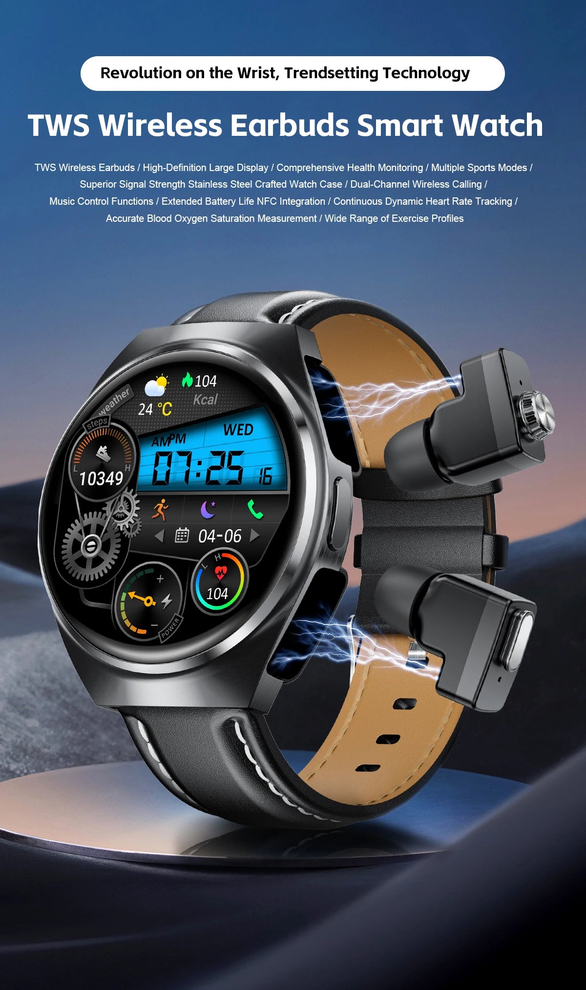 Xiaomi New 2 in 1 Smart Watch With Earbuds Smartwatch TWS Bluetooth Earphone