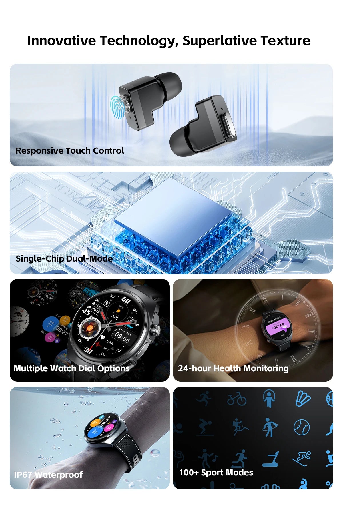 Xiaomi New 2 in 1 Smart Watch With Earbuds Smartwatch TWS Bluetooth Earphone